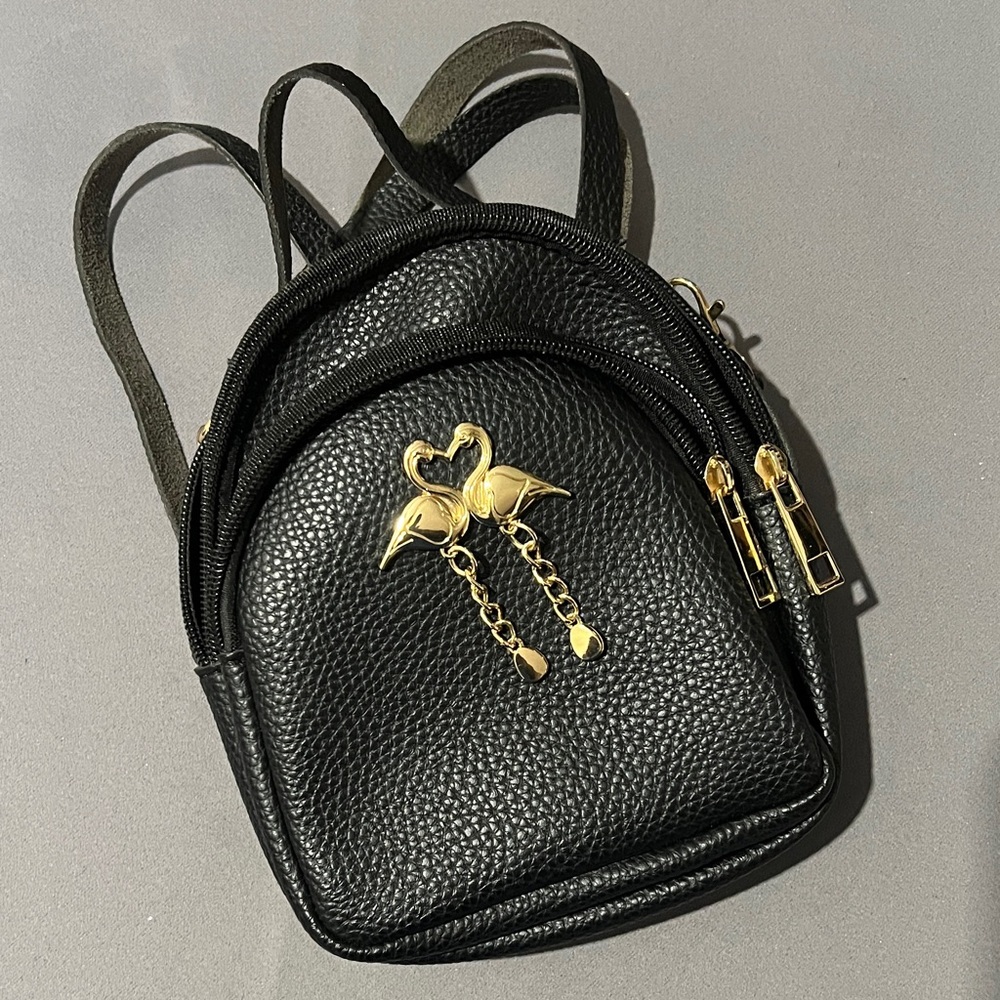 Black Mini Backpack with Gold Flamingo Charm